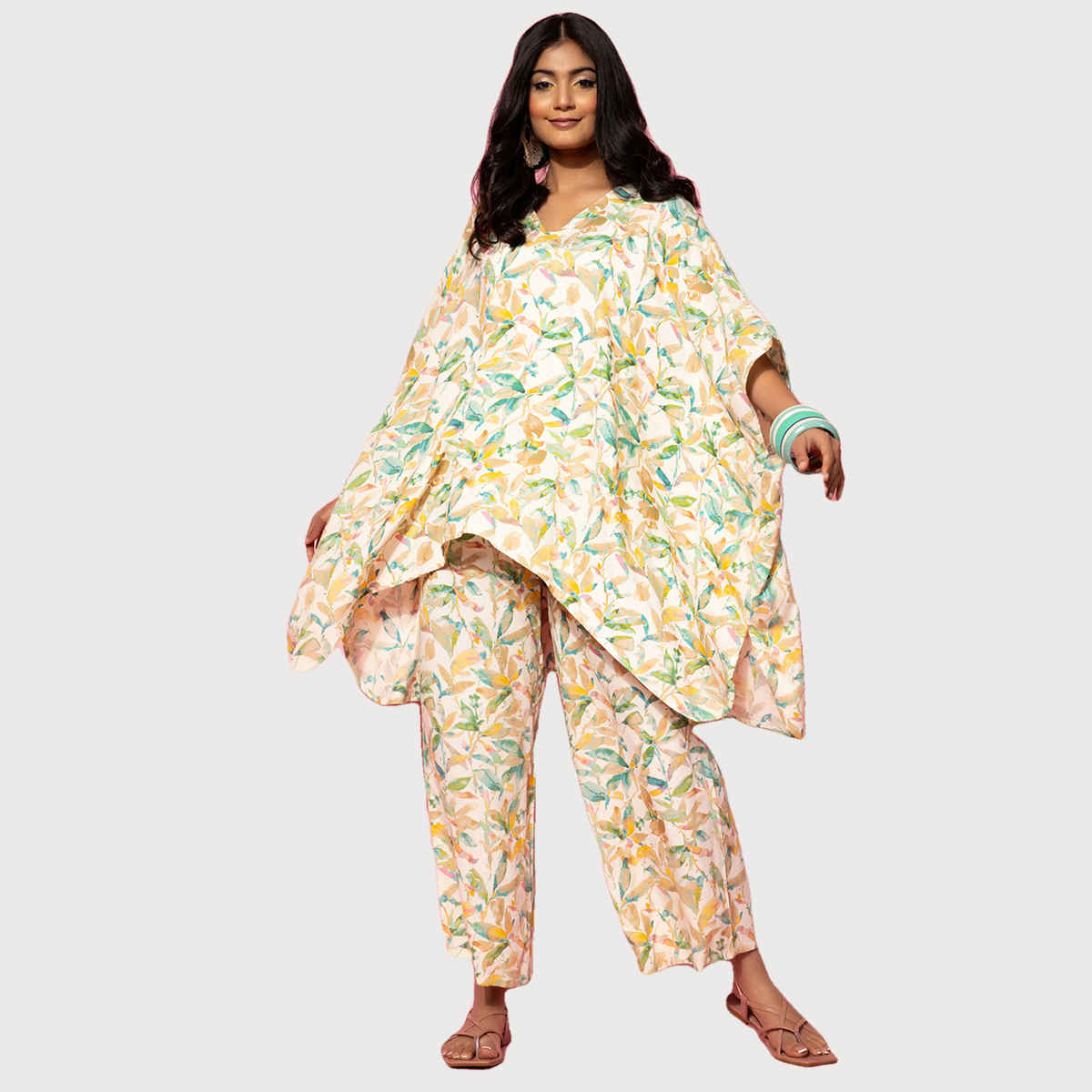 Libas Women's Printed Rayon Co-ords | Cream - M