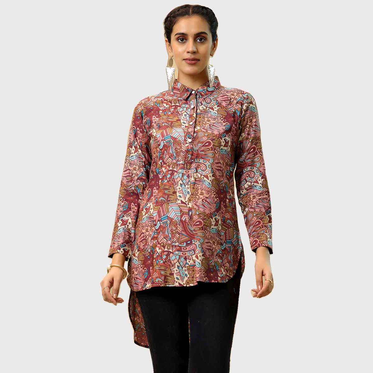 Libas Women's Ethnic Motif Printed Kurti with Extended Back | 37210 | Mauve - S