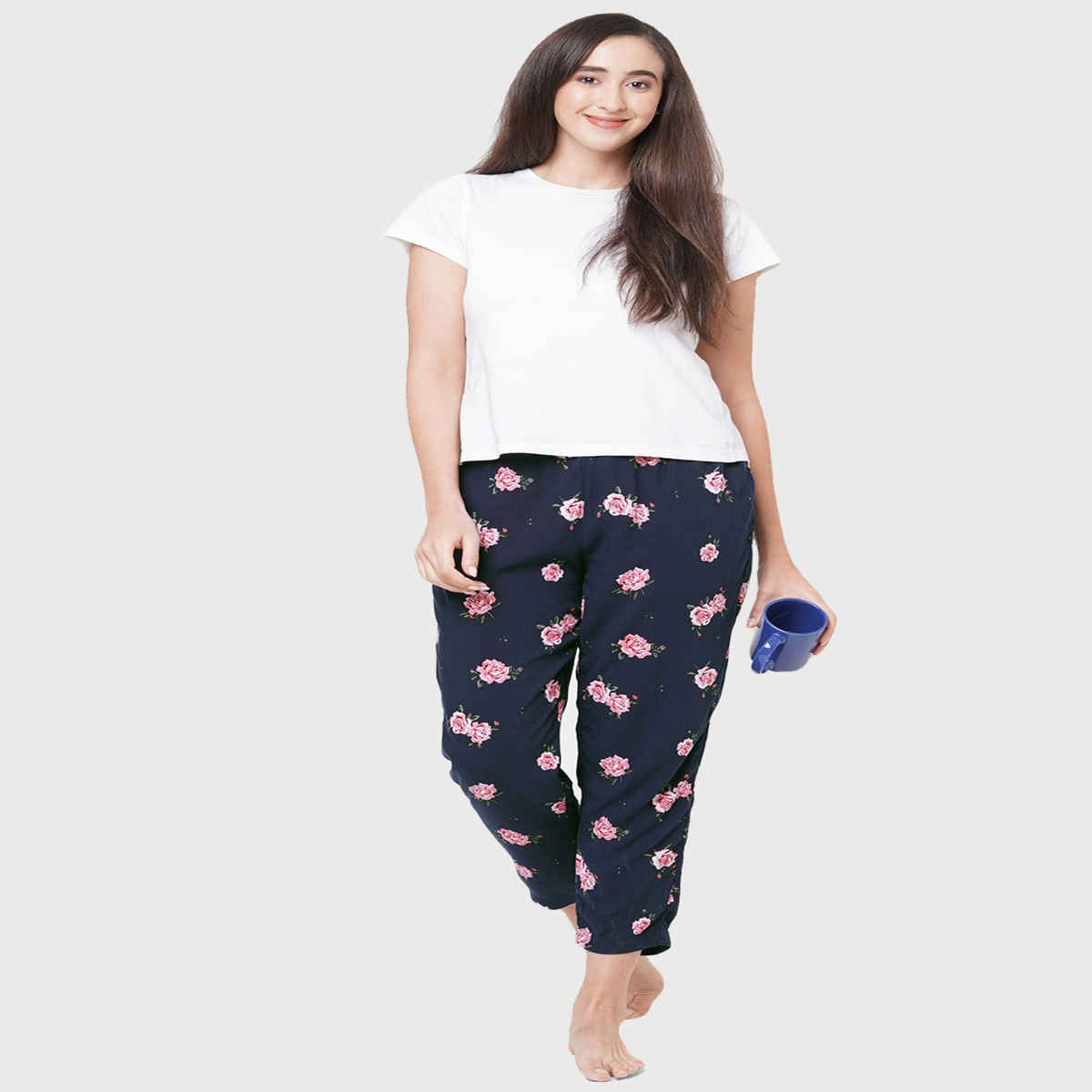 Urban Scottish Women s USWPJ528 Floral Print Viscose Regular Fit Lounge Pants | Navy - S