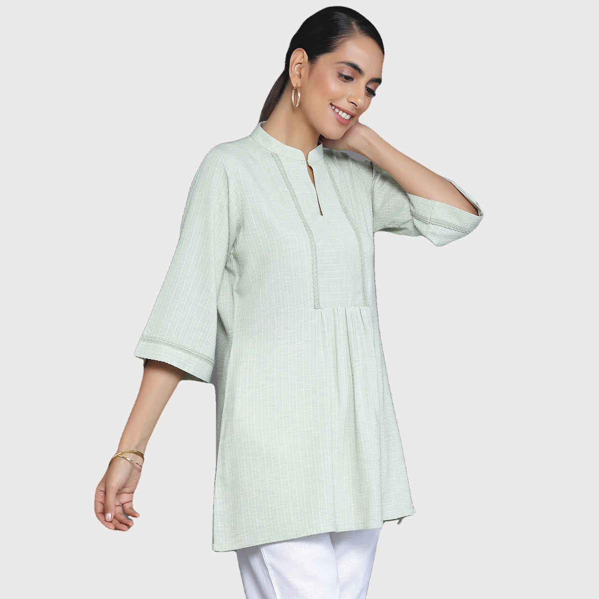 Libas Women's Green Woven Design Cotton Blend Straight Kurti | 26899 - XL