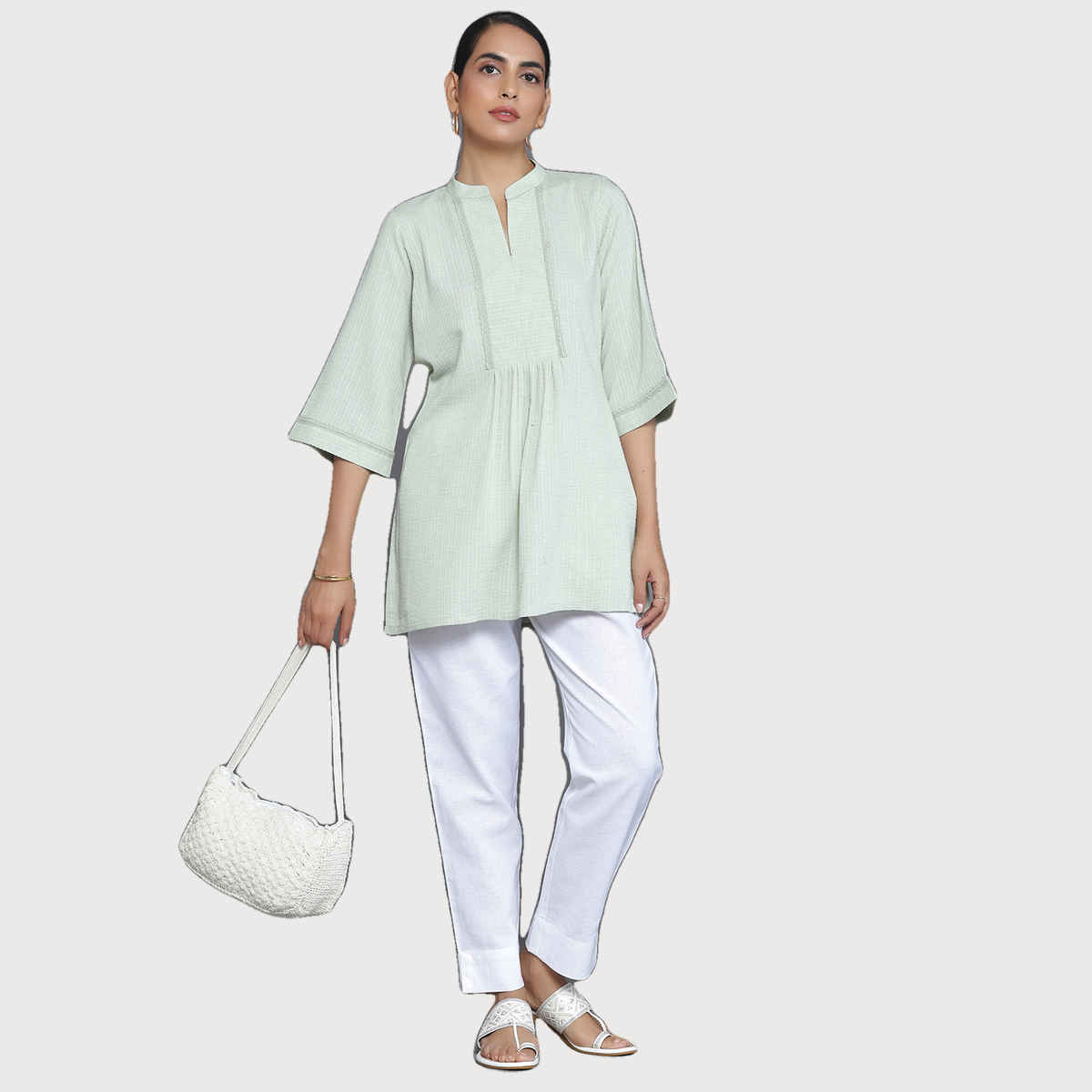 Libas Women's Green Woven Design Cotton Blend Straight Kurti | 26899 - XL