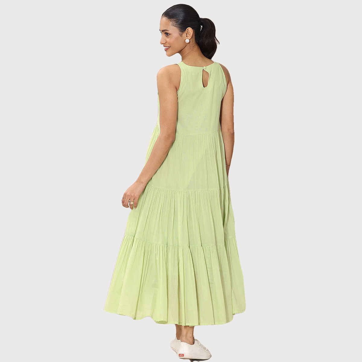 Libas Women's Solid Cotton Fit and Flare One Piece Dress | Green - L