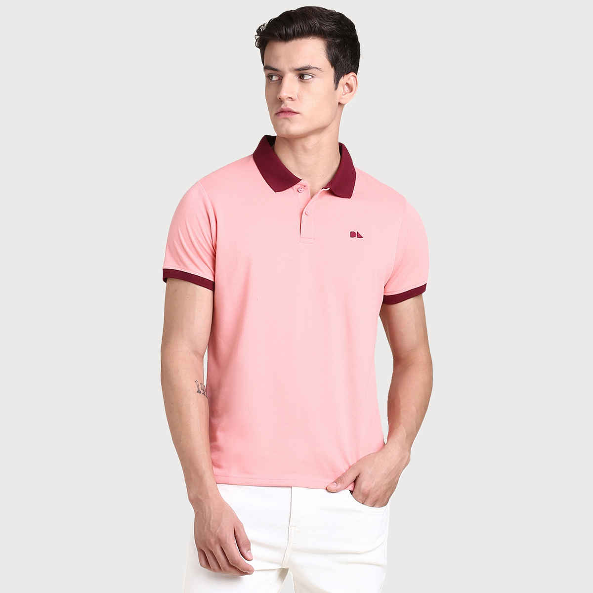 Dennis Lingo Men's' Solid Polo Collar T-shirt | Pink | M