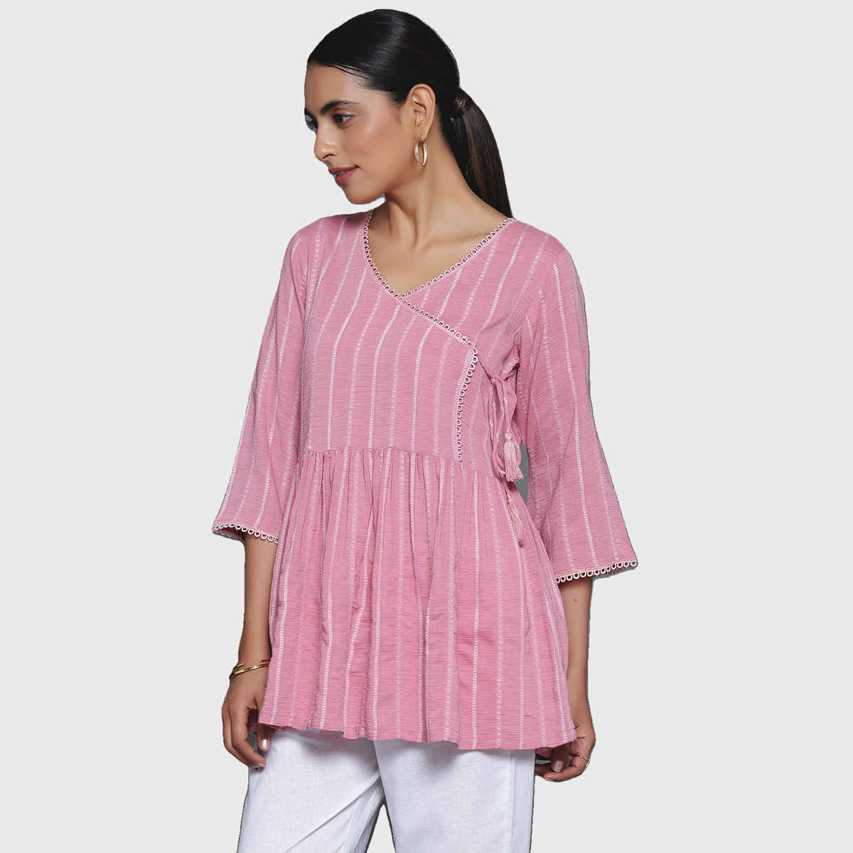 Libas Women's Woven Design Cotton Blend A-Line Kurti | 26907 26907 | Pink - S