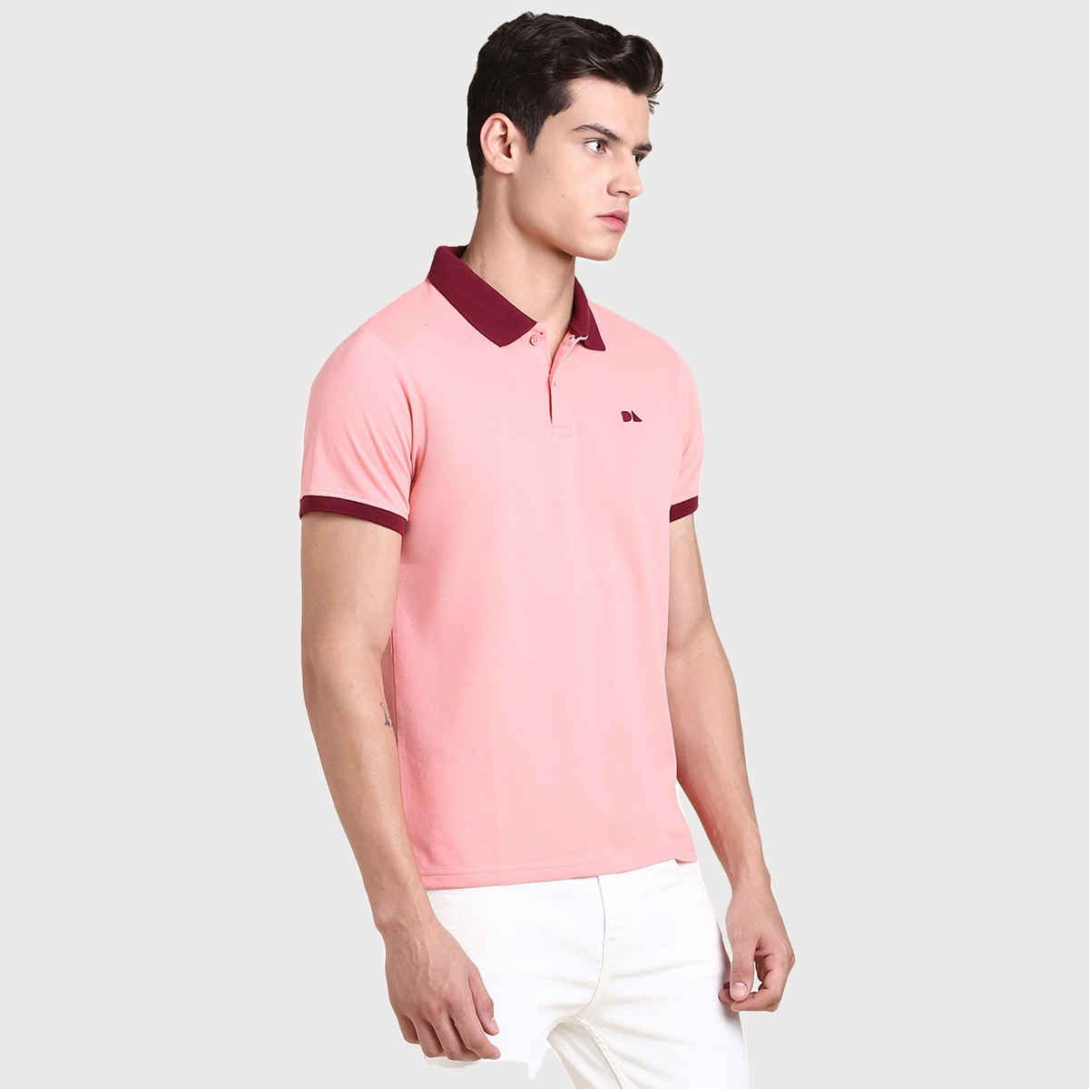 Dennis Lingo Men's' Solid Polo Collar T-shirt | Pink | M