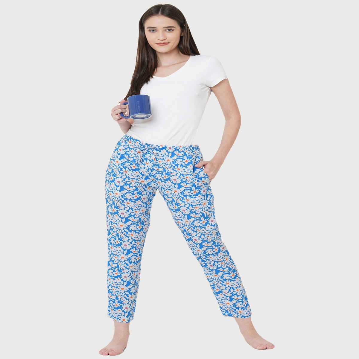 Urban Scottish Women s USWPJ504 Floral Printed Lounge Pyjama Pants | Blue - L
