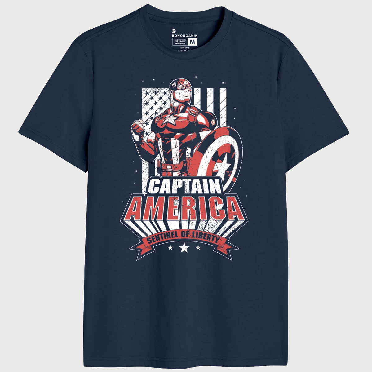 Bonorganik Men's Captain America Graphic Printed T-shirt | Blue | M