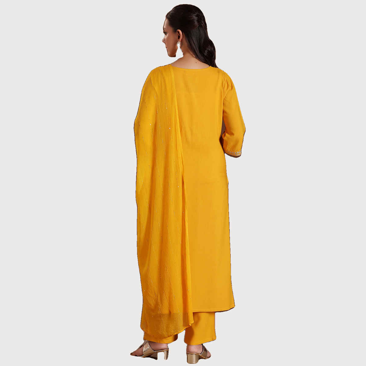 Libas Women's Yoke Design Rayon Straight Suit with Dupatta | Mustard - S