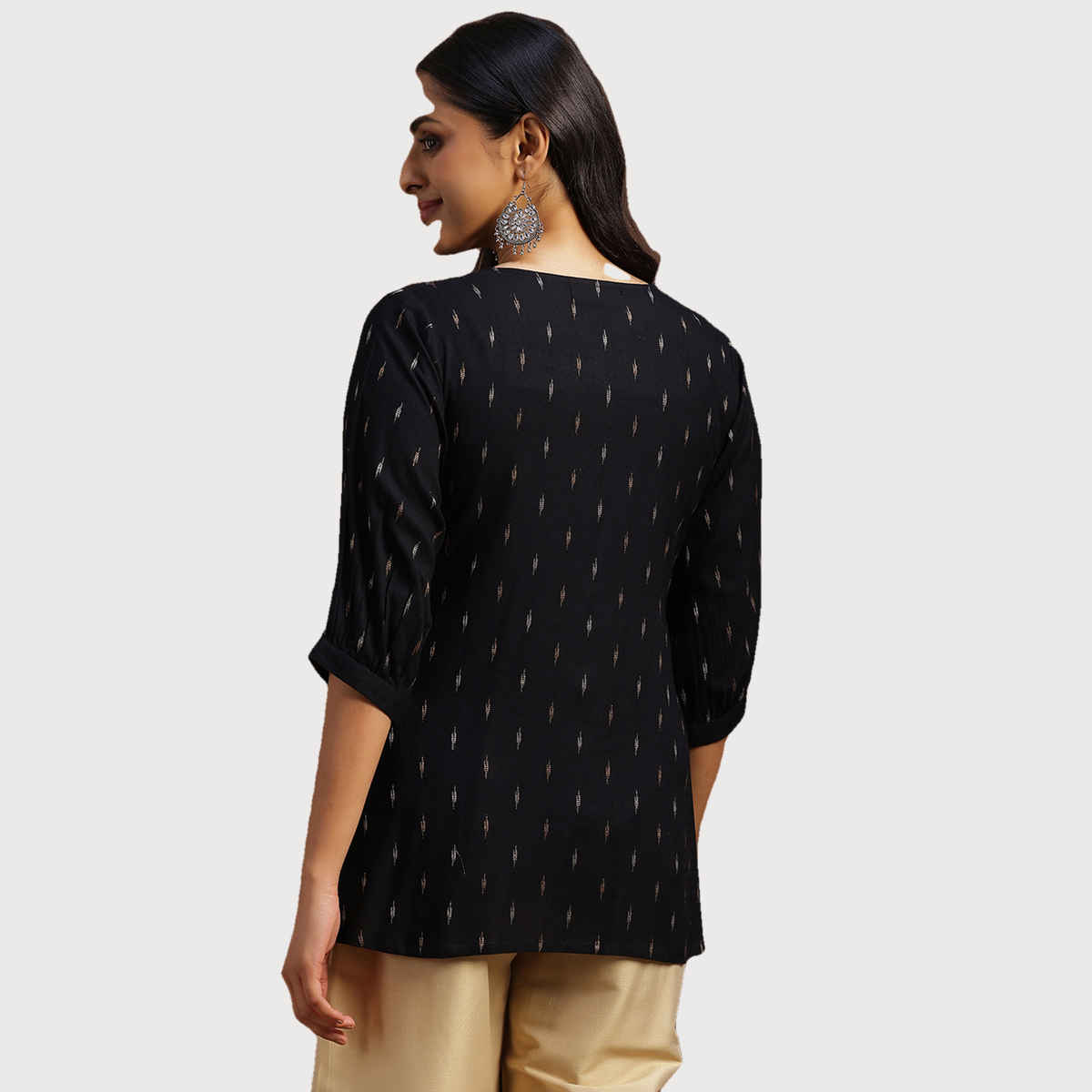 Libas Women's Zari Woven Design A-Line Pleated Kurti with Pintuck Detail | 29133 | Black - XL