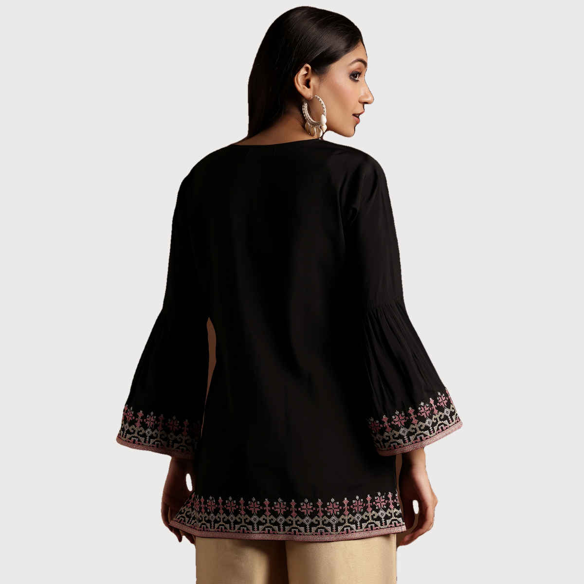 Libas Women's Ethnic Motif Embroidered Straight Kurti | 29180O | Black - M