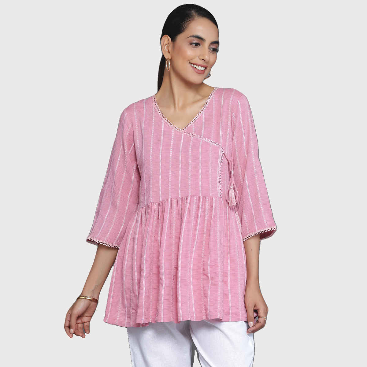 Libas Women's Woven Design Cotton Blend A-Line Kurti | 26907 26907 | Pink - S