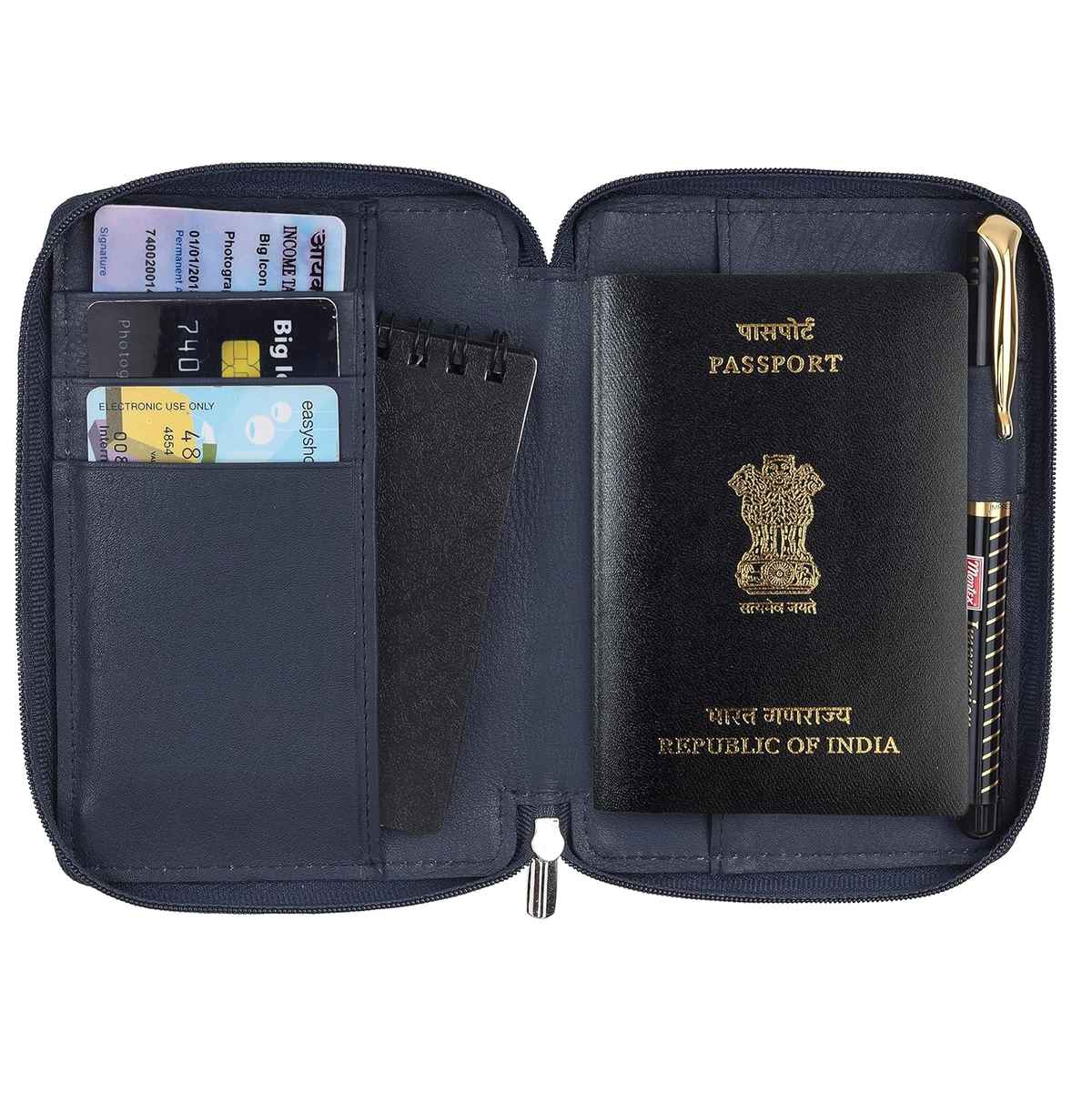 WILDHORN Leather Full Zipper Cover Passport Holder for Men & Women | Blue