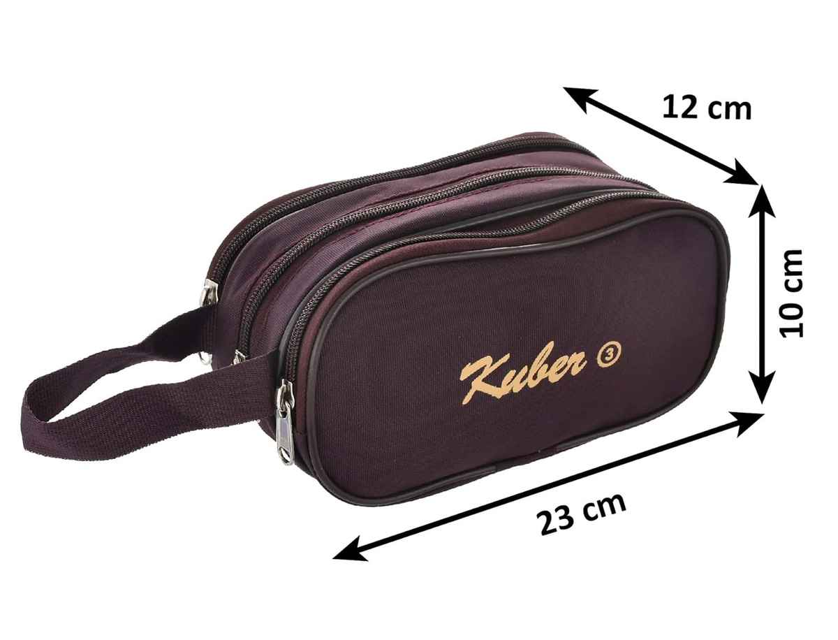 Kuber Industries Toiletry Bag|Travel Shaving Kit & Cosmetic Organizer|3 Zipper Compartments|Maroon