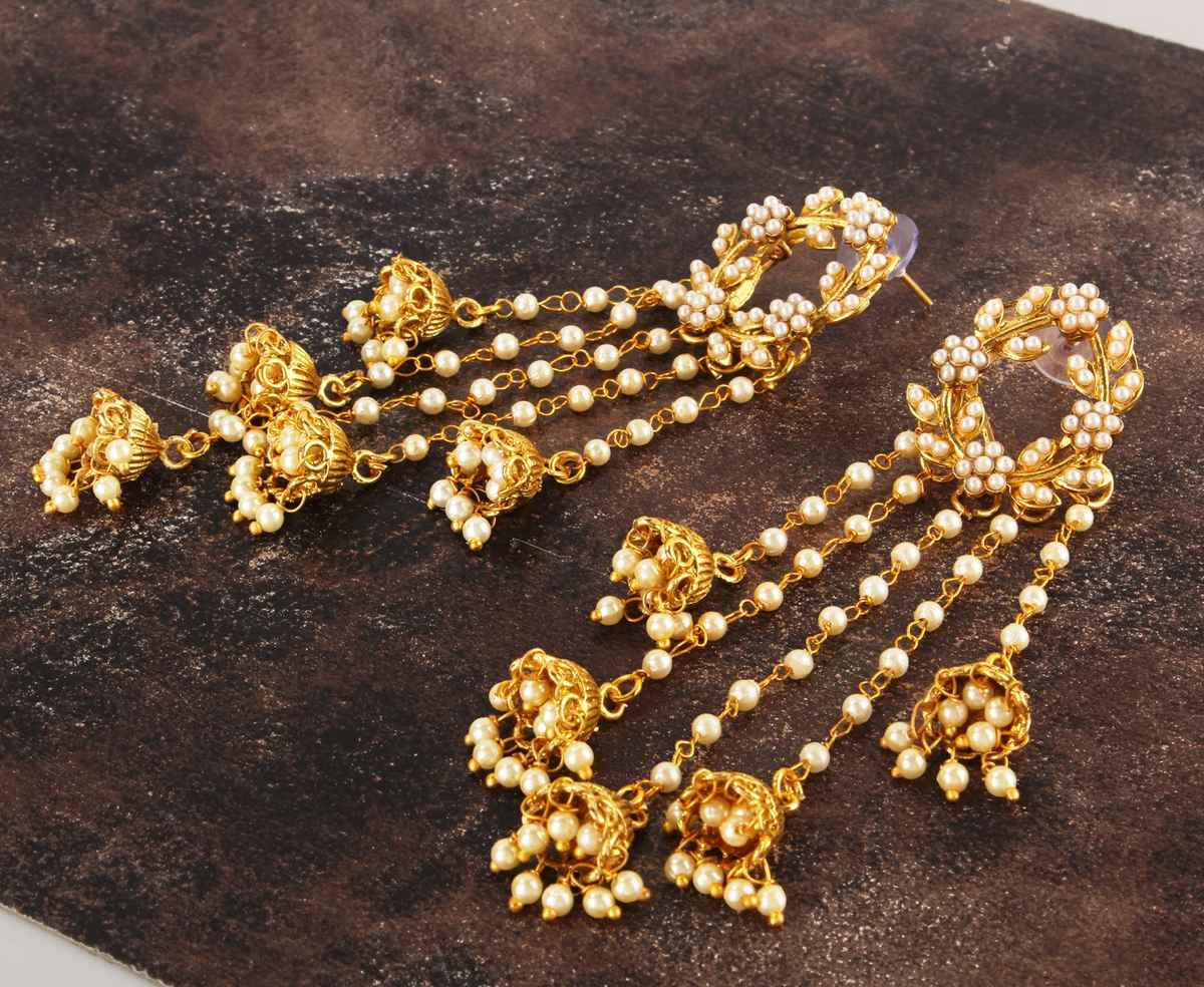 Shining Diva Fashion Gold Plated Stylish Pearl Jhumka Jhumki Earrings for Women and Girls | 8630er