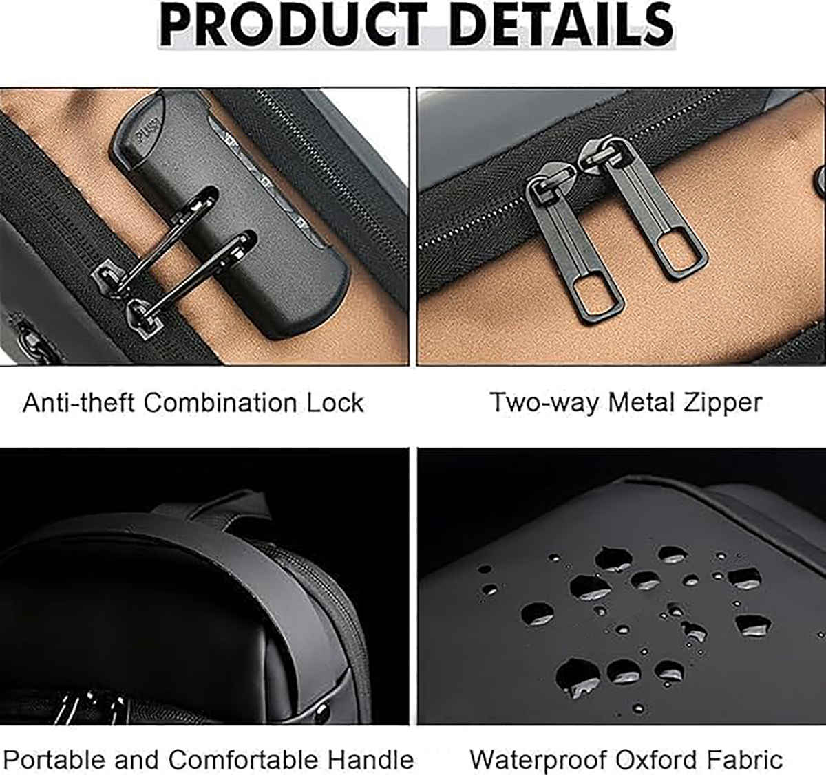 WILDHORN AeroShield Waterproof Sling Shoulder Bag with USB Charging Port | Adjustable |Gold & Black