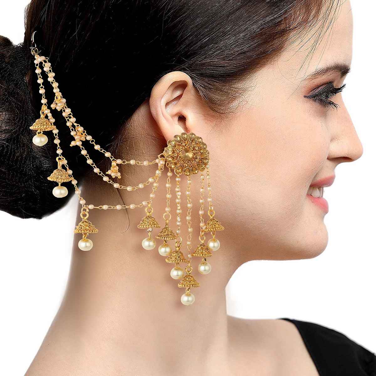 Sukkhi Glorious Gold Plated Bahubali Inspired Long Chain Jhumki Earrings For Women