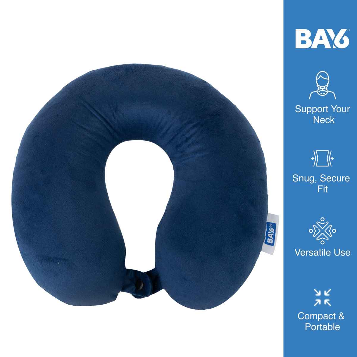 BAY6 Unisex Solid Faux Velvet Neck Pillow | Blue - Free Size