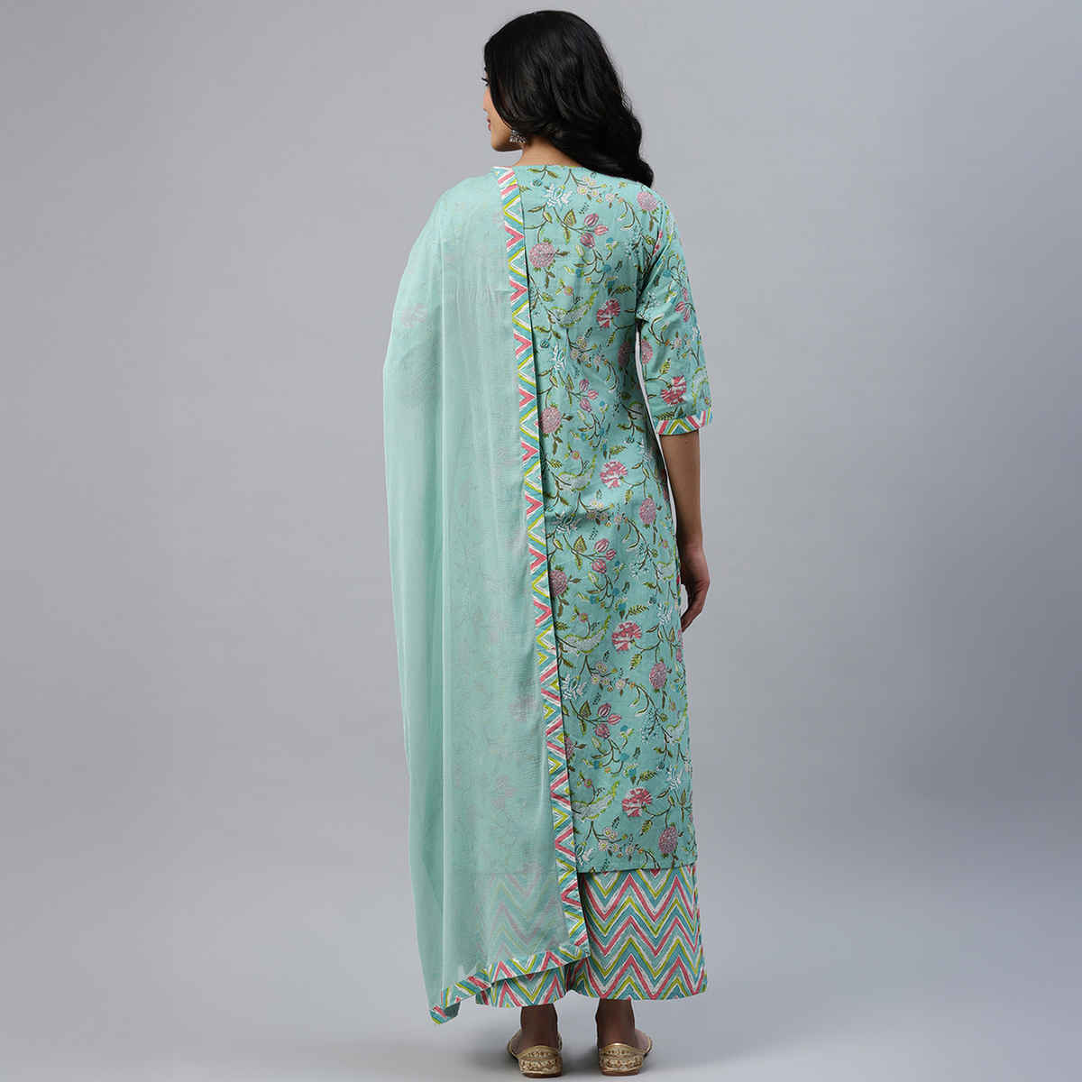 Libas Women's Printed Cotton Straight Suit Set with Dupatta | Multicolour - L