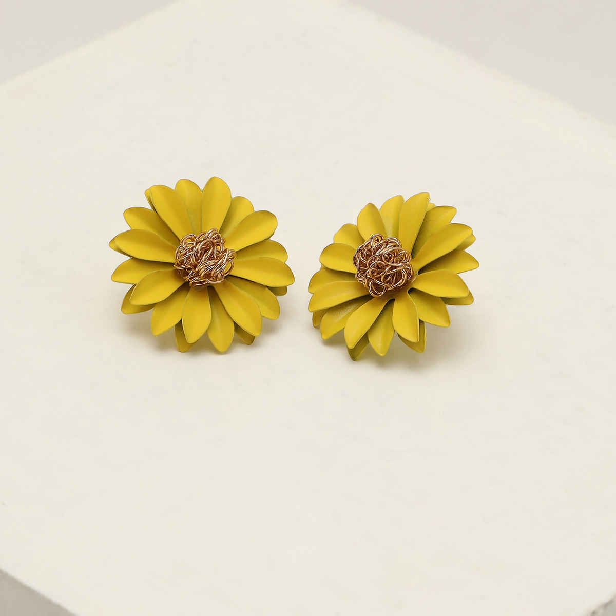 Sohi Yellow Gold Plated Floral Studs Earrings