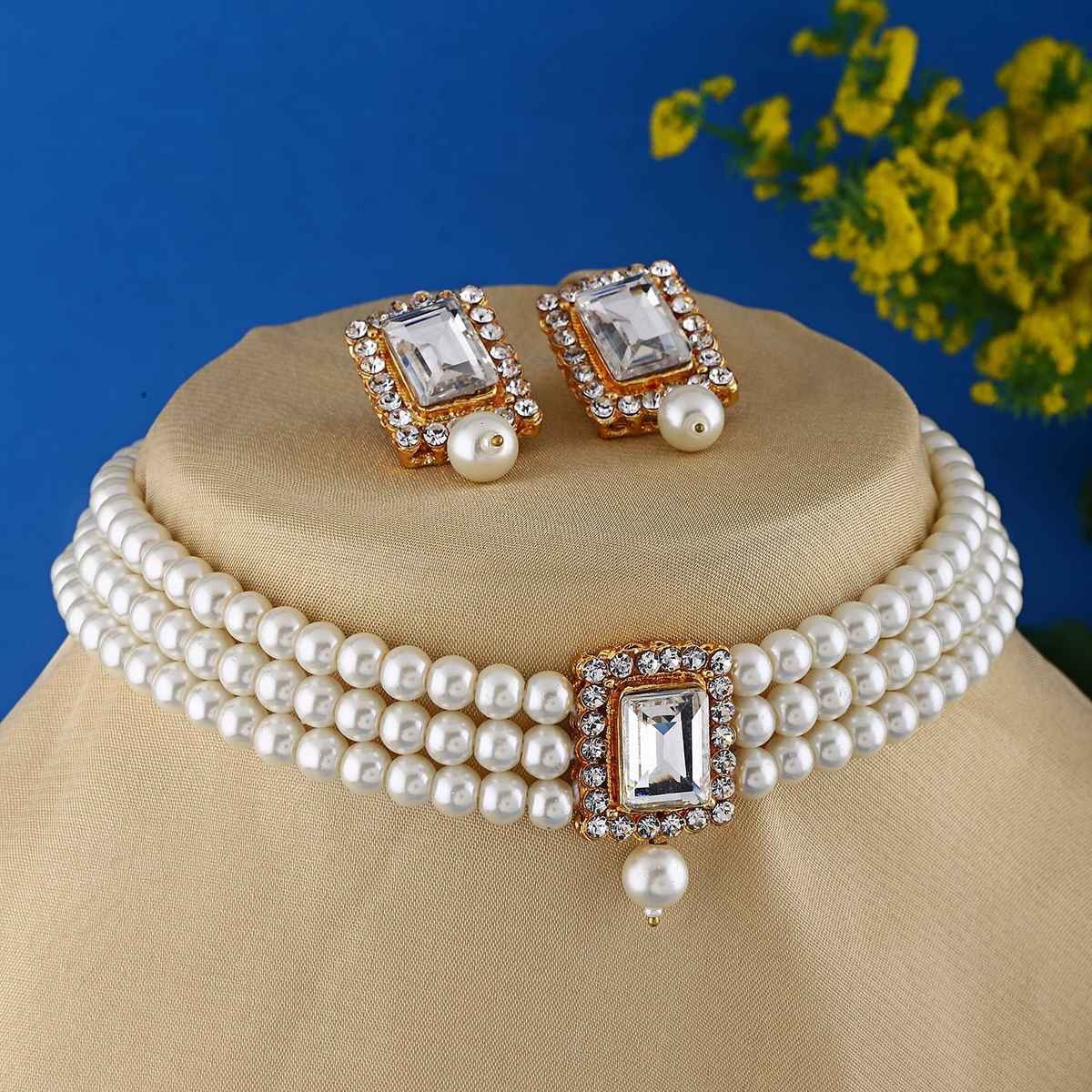 Shining Diva Fashion Latest Stylish Choker Traditional Pearl Necklace Set for Women | A12287s