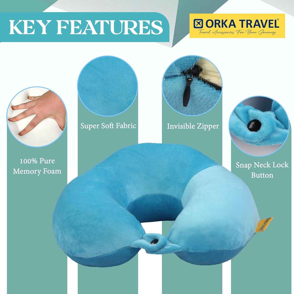 ORKA Unisex Solid Supersoft Neck Pillow | Teal - One Size