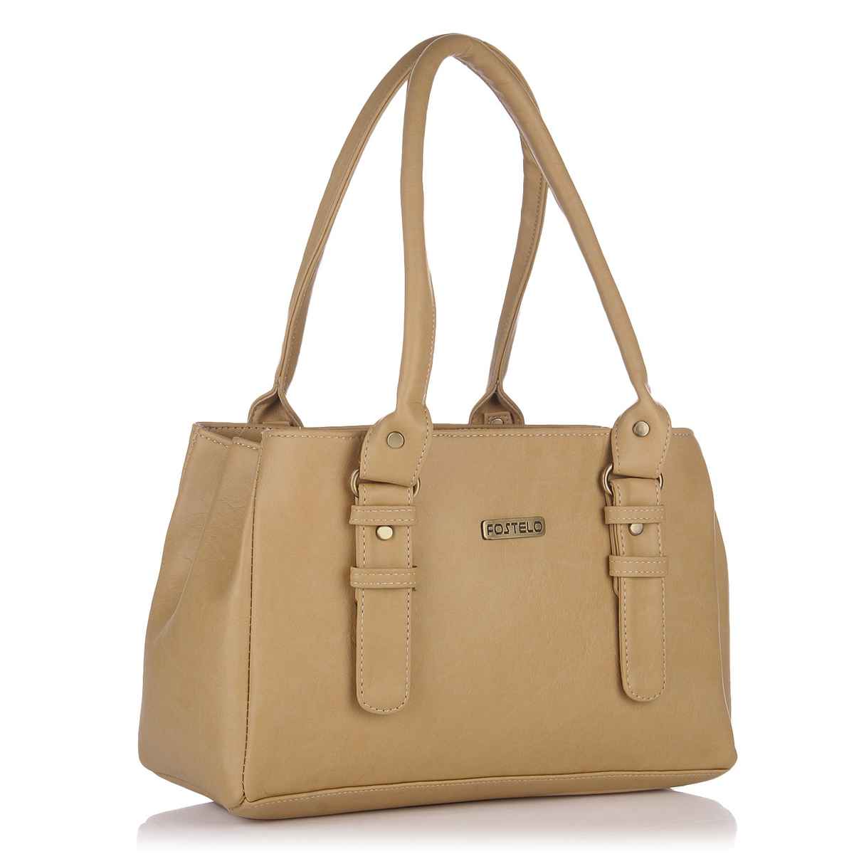 Fostelo Women's Vegan Leather Westside Handbags Shoulder Hobo Bag Ladies Purse | Beige | Large