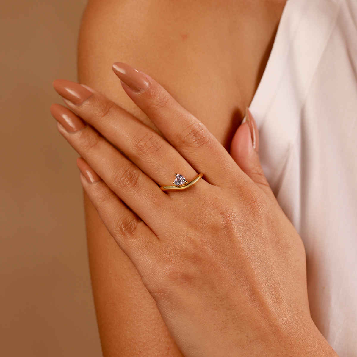 Voylla Valentines Day Pink Cupid Heart Solitaire Ring