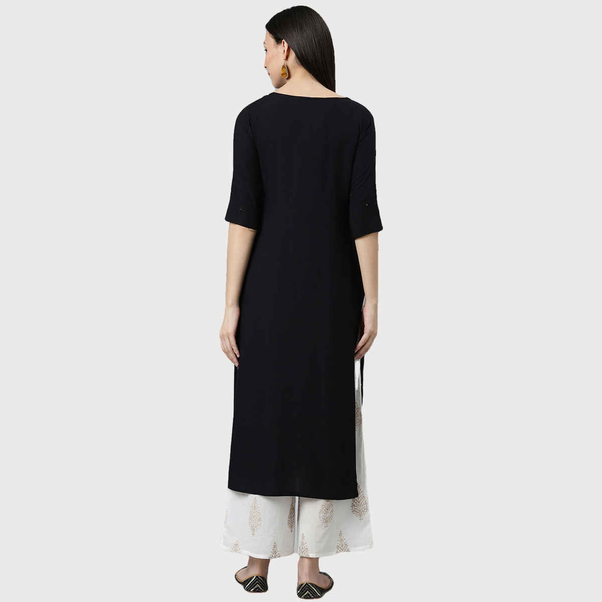 Libas Women Black Rayon Embroidered Mirror Work Straight Kurta - 12077OXL