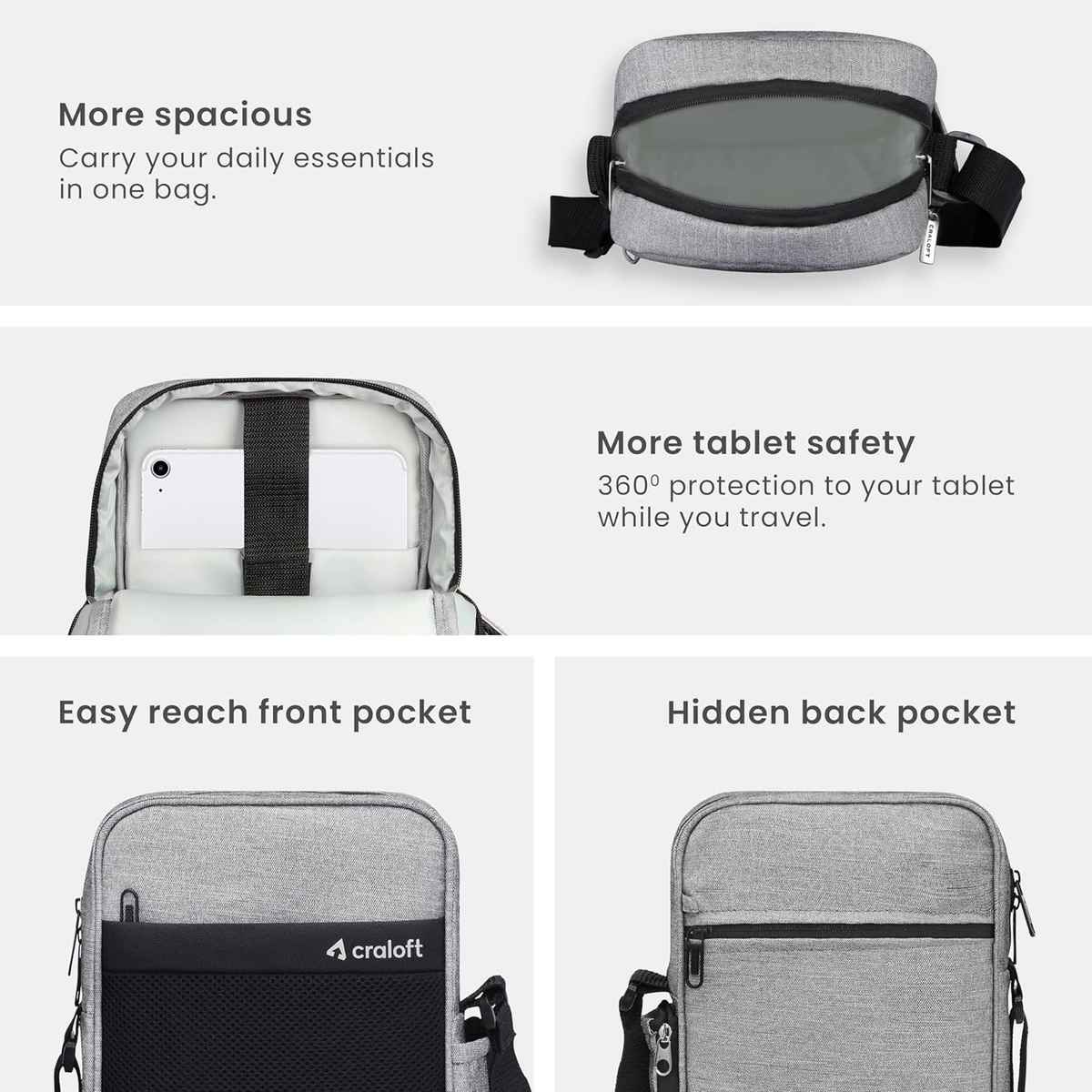 Craloft 11.5-Inch Side Sling Bag for Men & Women - Crossbody Travel Bags for Tablet/iPad Passport