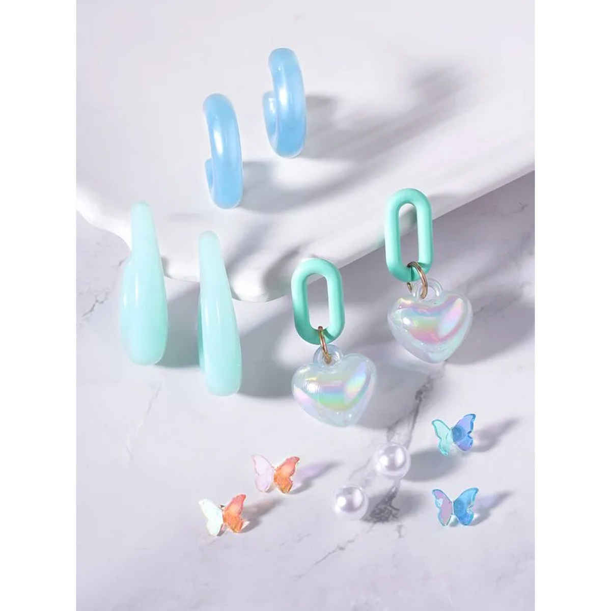 Rubans Set of 6, Aqua Blues Fun party Stacking Hoop Earrings