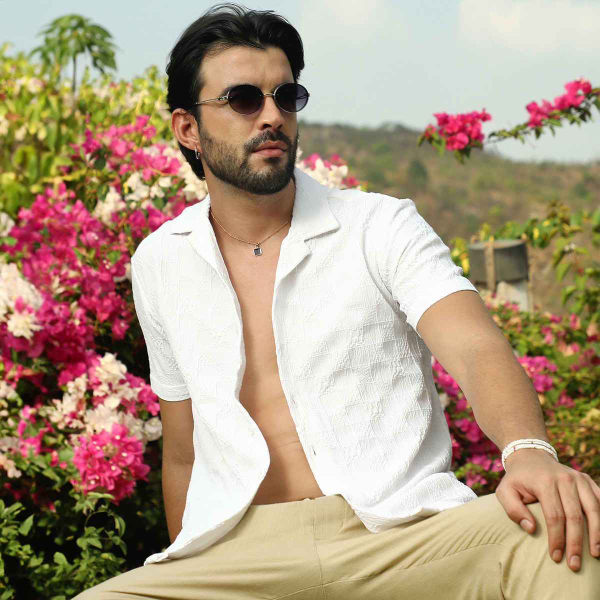 Campus Sutra Men's Creased Check Shirt | White - L