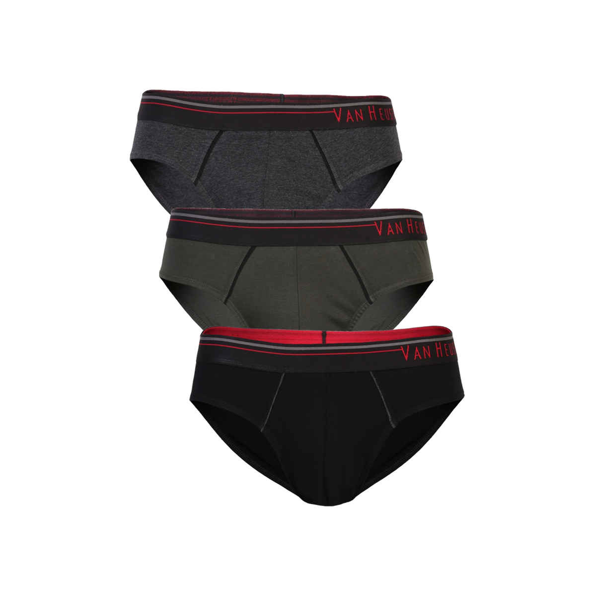 Van Heusen Men Pack Of 3 Anti Bacterial & Colour Fresh Briefs |Peat, Anthra Mel,Pure Black-L