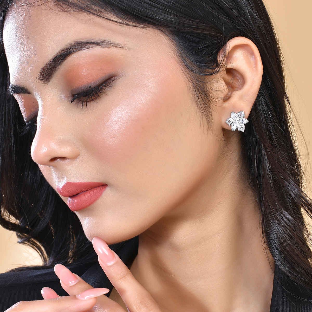 Voylla Sterling Silver Cluster Cz Floral Stud