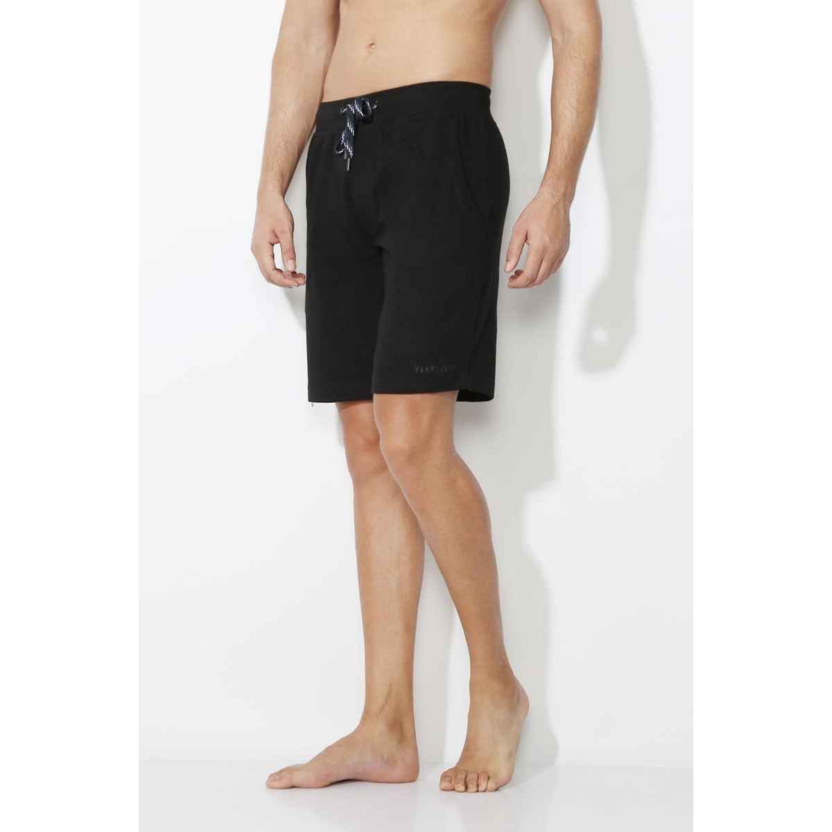 Van Heusen Athleisure Men Cotton Black Solid Smart Tech Easy Stain Release Knit Shorts |XL