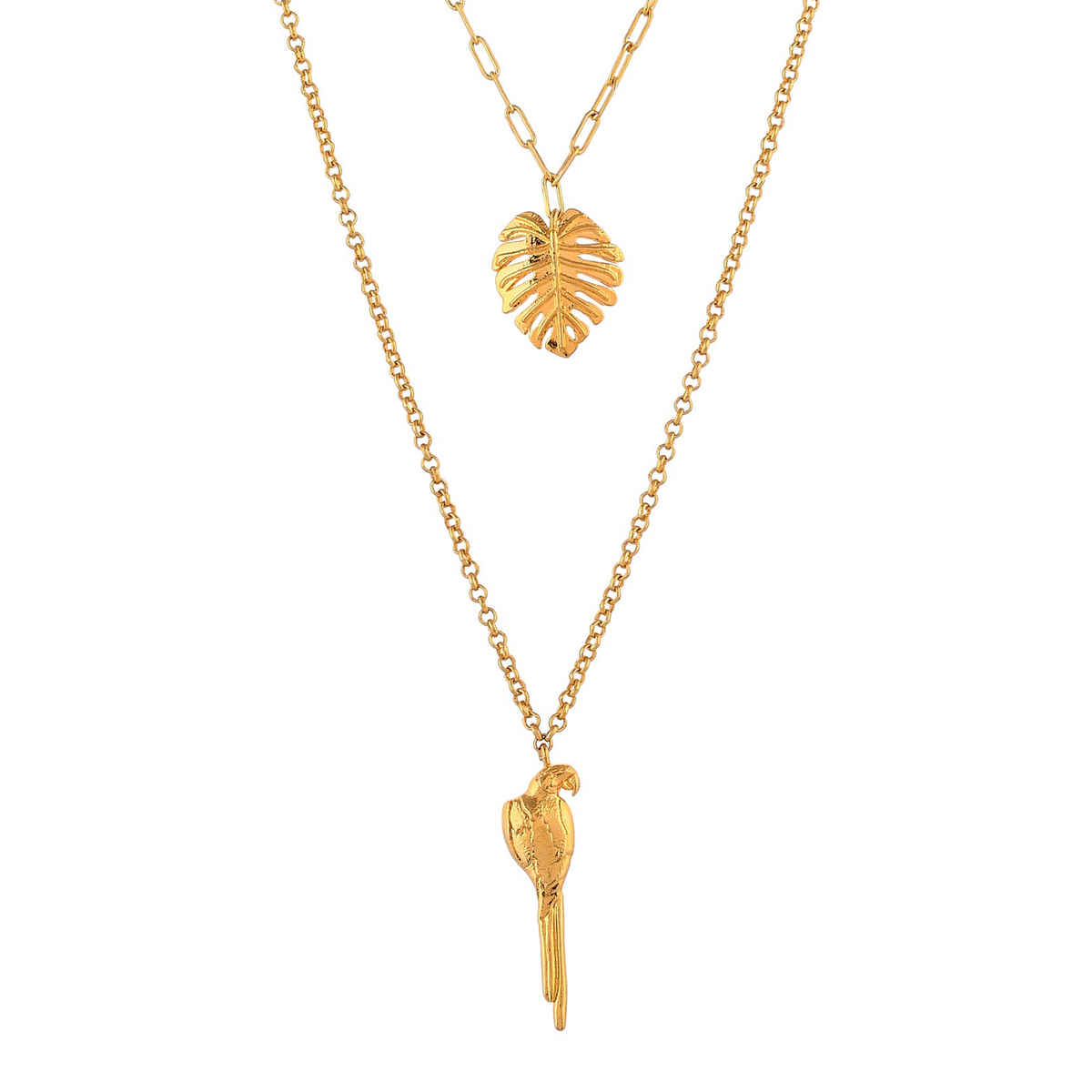 Voylla Hawaii Double-Layered Monstera And Tropical Bird Necklace