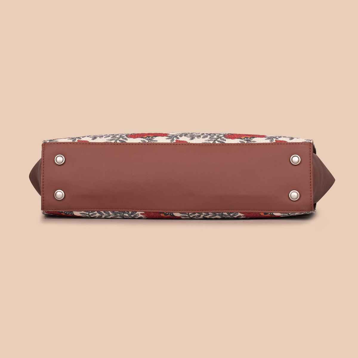 Zouk Women's Printed Vegan Leather 11.6 L Double Handle Tote Bag | Beige and Red - One Size