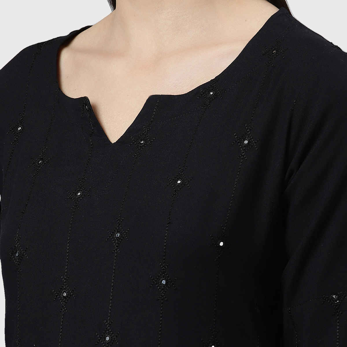 Libas Women Black Rayon Embroidered Mirror Work Straight Kurta - 12077OXL