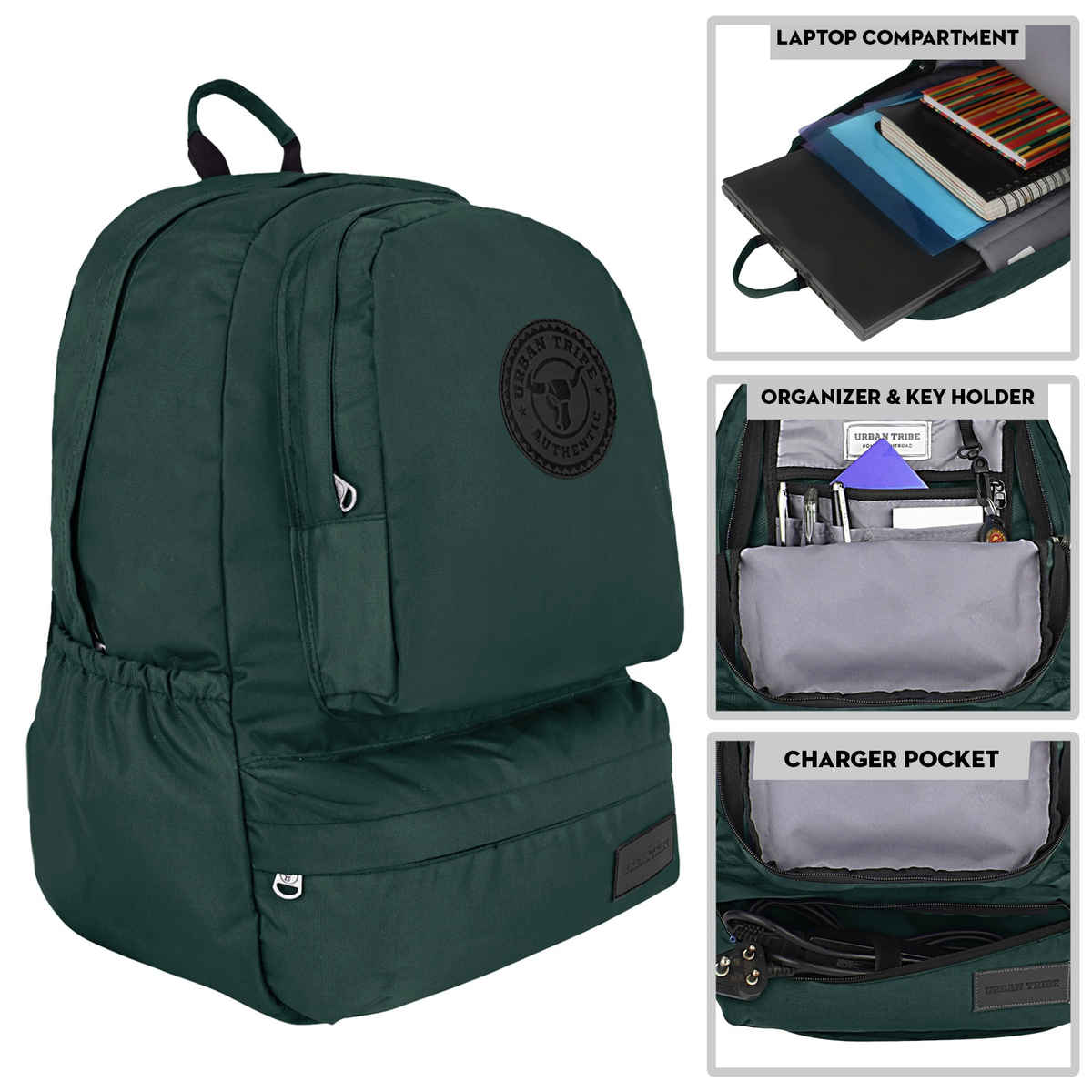 Urban Tribe Unisex Solid Polyester 24 L Laptop Backpack | Green - 15.6 Inches
