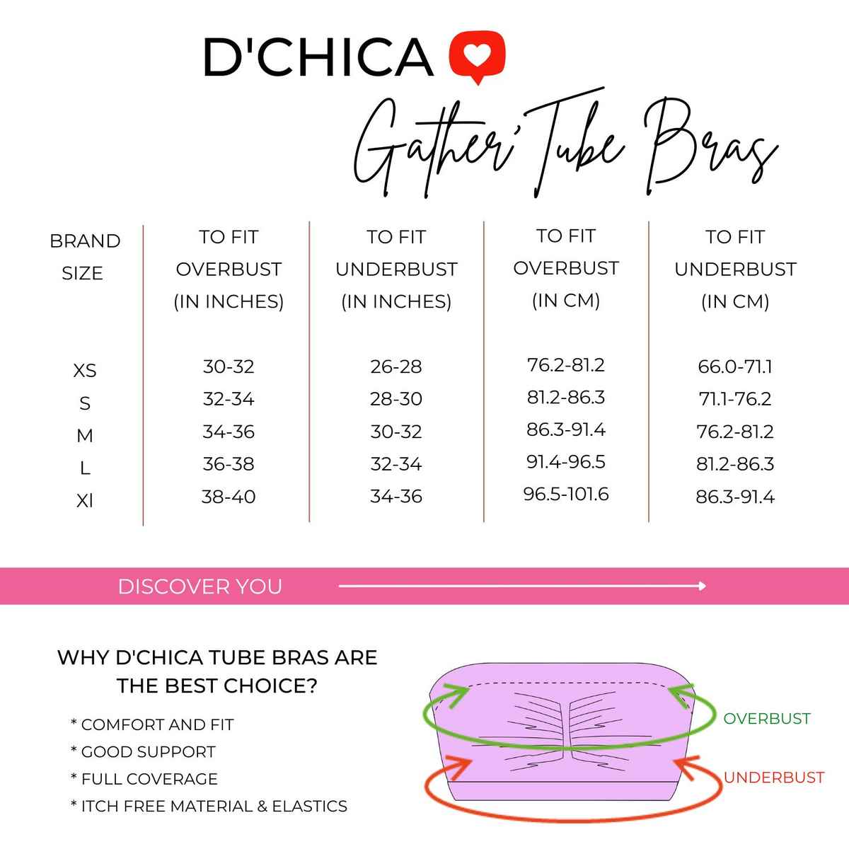 D'chica Women's Cotton Strapless Tube Bra | Bandeau With Removable Pads | Black - L