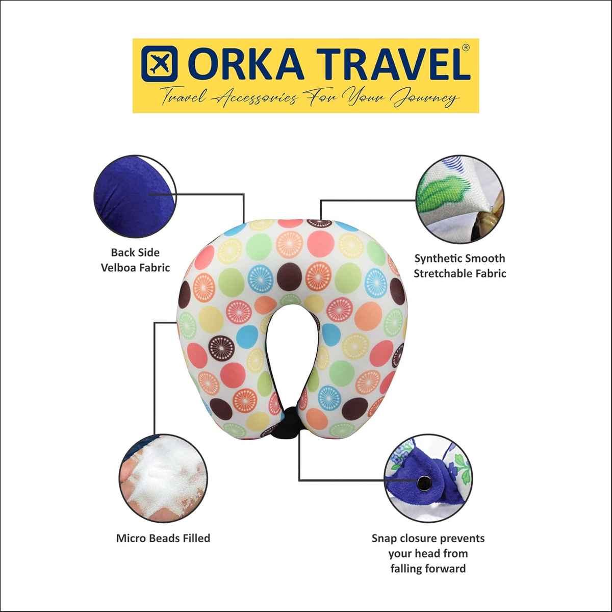Orka Travel Digital Printed Microbeads U Neck Pillow |Lemon