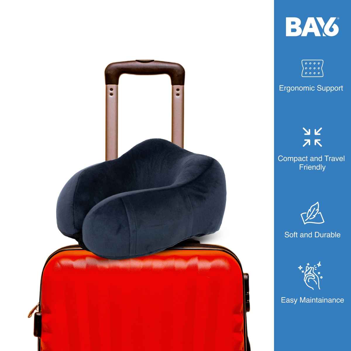 BAY6 Unisex Solid Polyester Neck Pillow | Blue - One Size