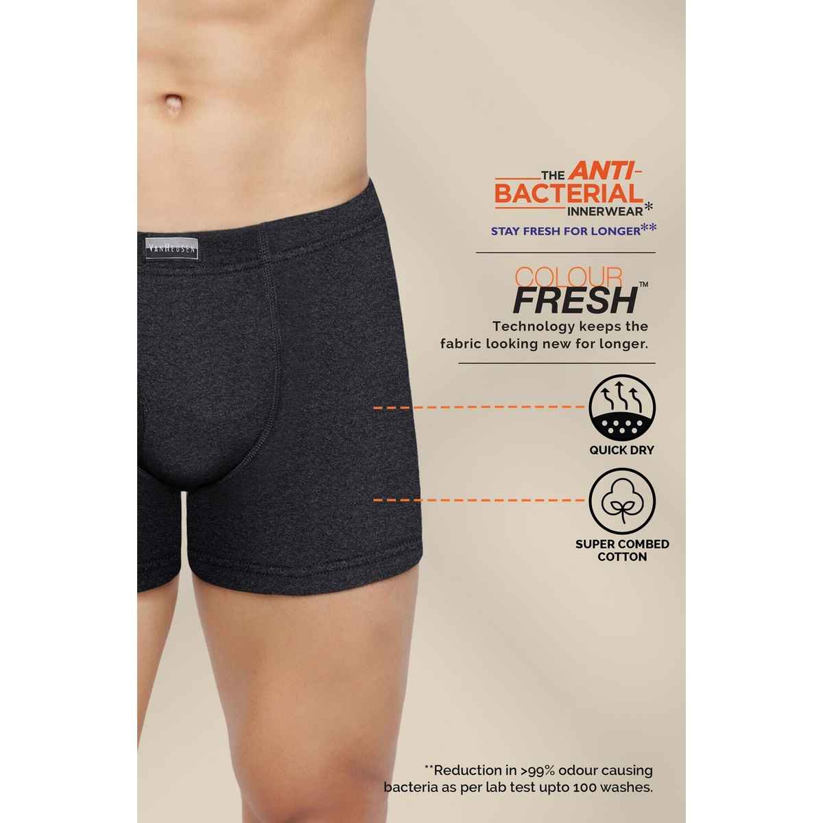 Van Heusen Men Pure Black, Dark Grey,Peat Pack Of 3 Combed Anti Bacterial Boxer Briefs |L