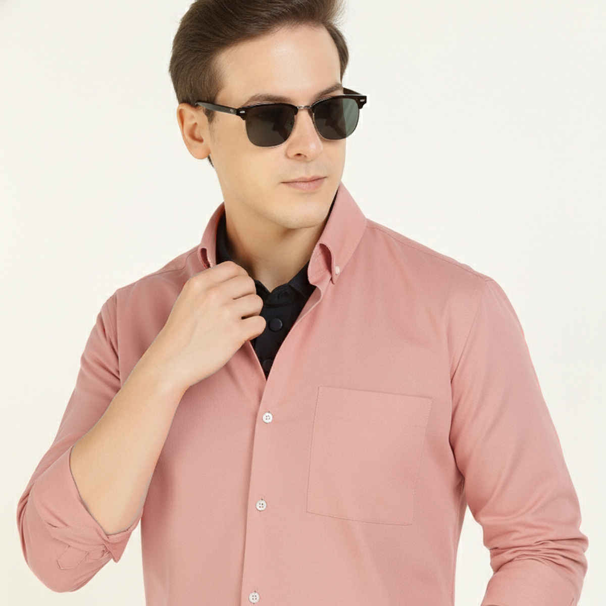 Hancock Men's Slim Fit Solid Button-Down Collar Pure Cotton Casual Shirt | Coral - 42