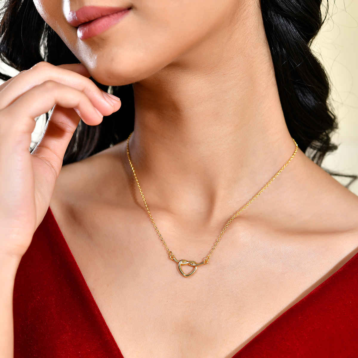 Voylla Valentine's Day Heart Knot Pendant Necklace