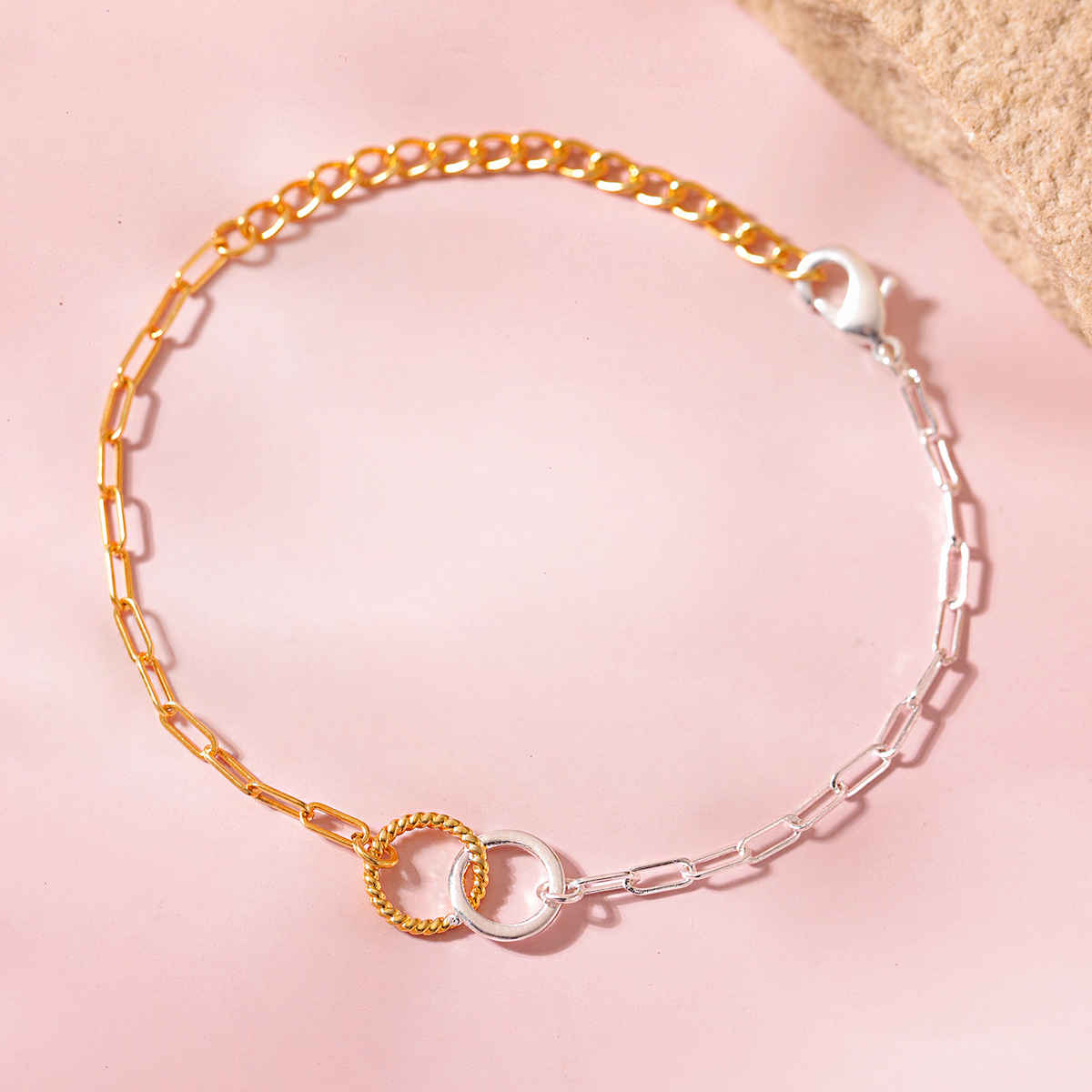 Voylla Valentines Day Golden Linked Circles Bracelet