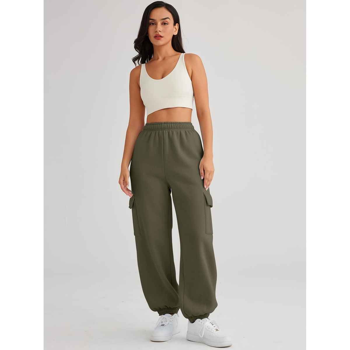 Q-rious Women's Urbanease Cargo Joggers | AMZ-17 | Olive - 32