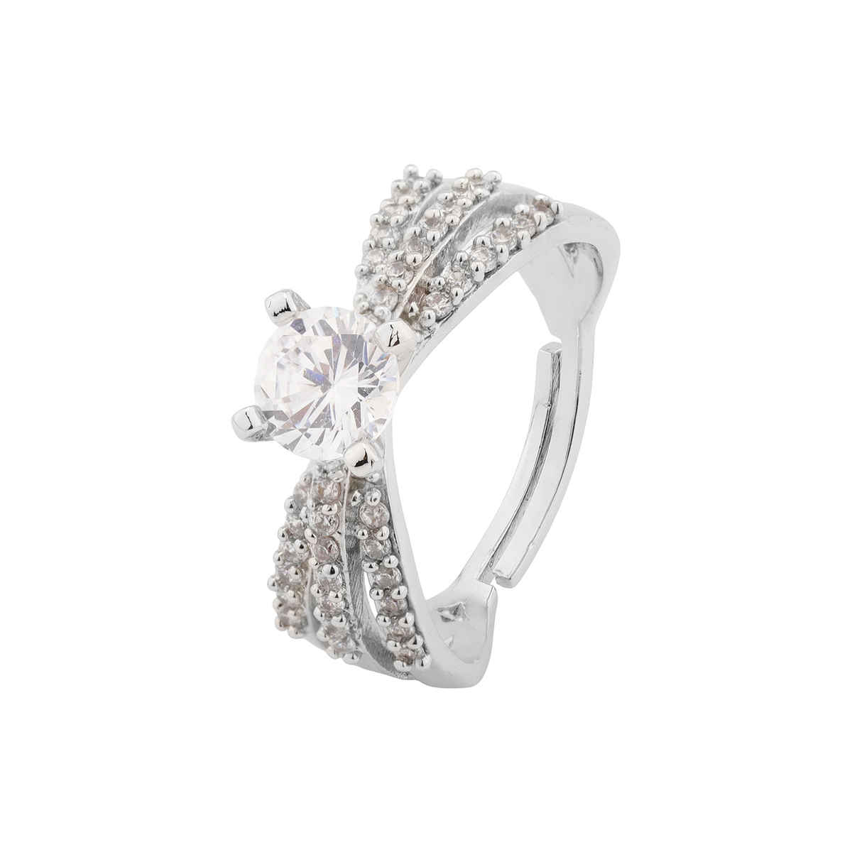 Voylla Valentines Day Celestial Triple-Band Silver Solitaire Ring