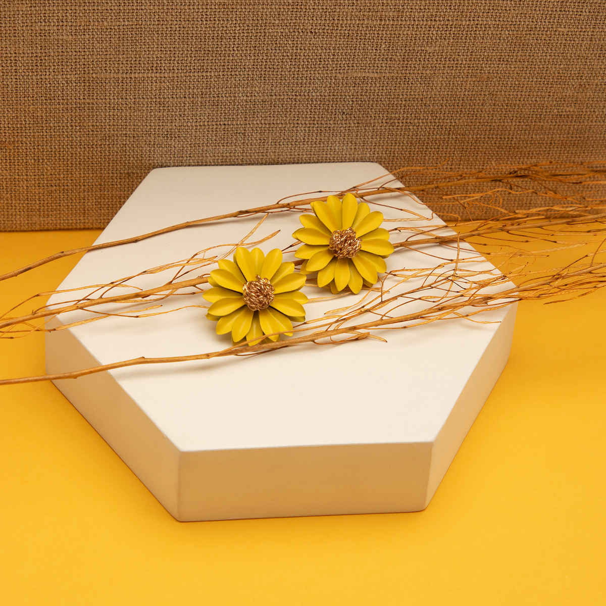 Sohi Yellow Gold Plated Floral Studs Earrings