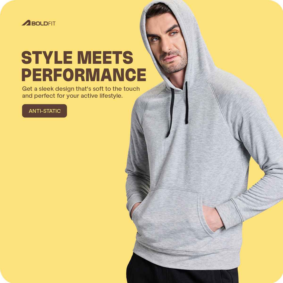 Boldfit Men's Hoodie Sweatshirt Soft Touch Raglan Sleeve Regular Fit Pullover | Grey - XL