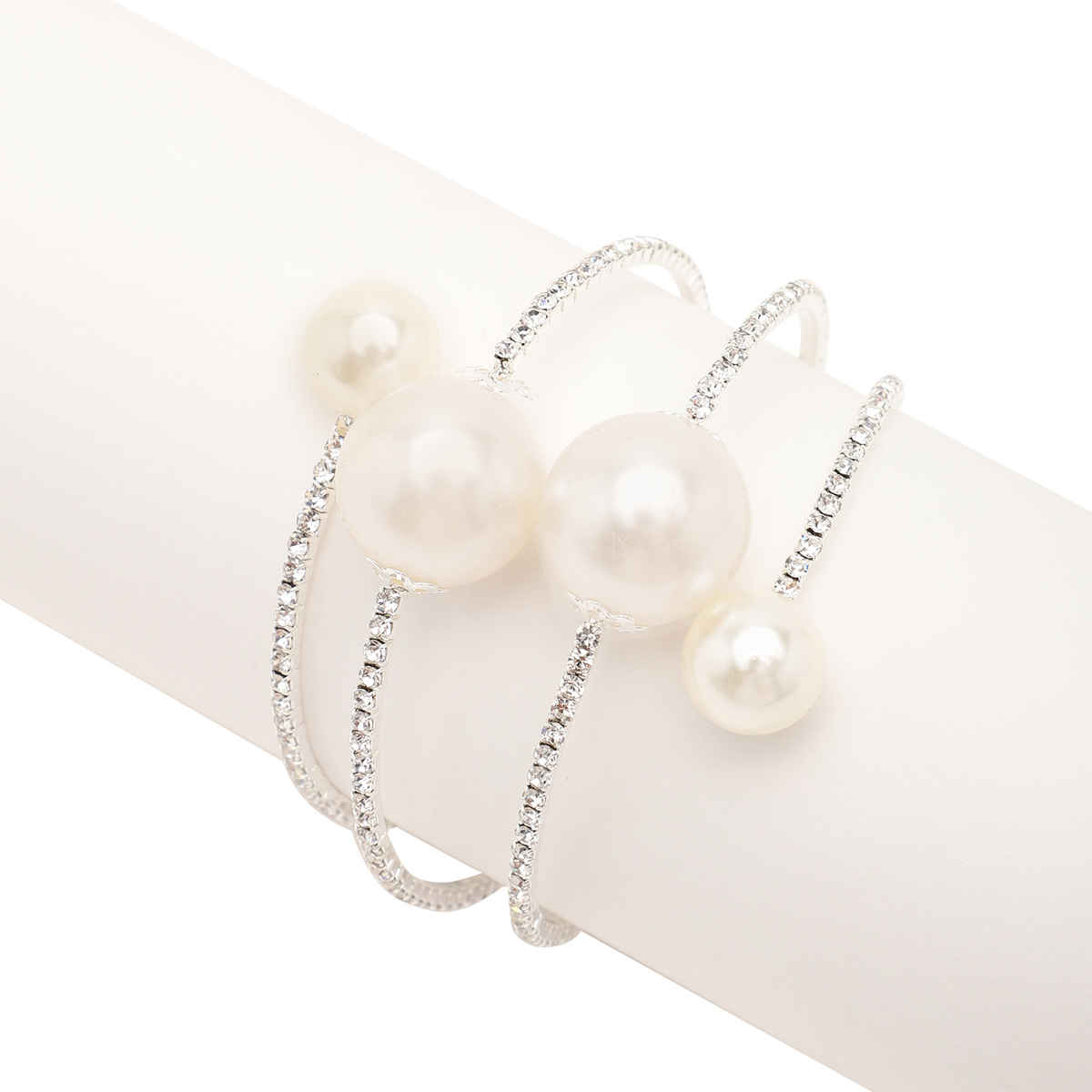 Sohi Silver Plated Party Rhinestones & Pearls Bracelet For Women